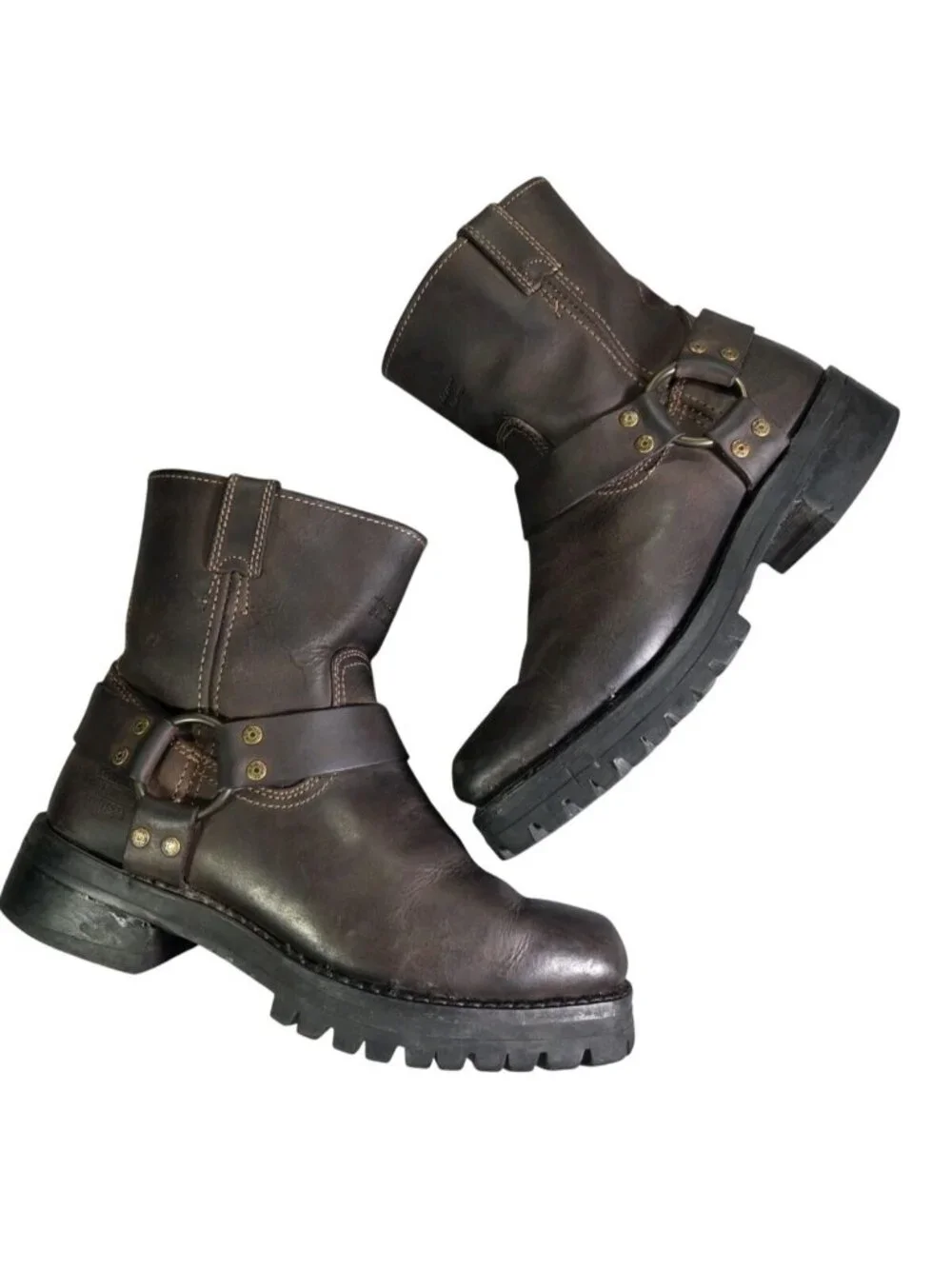 Harley Davidson Mens Brown Leather Harness Boots Square Toe El Paso Sz US 8
